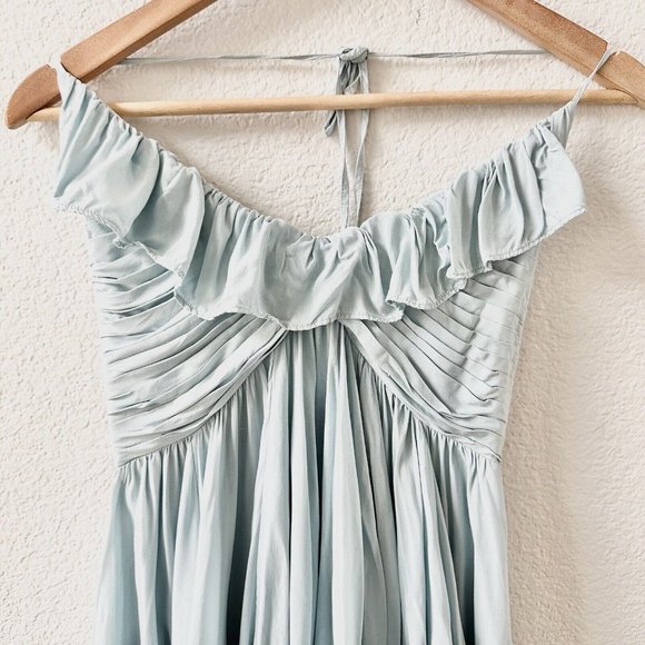 Free People Ruffle Halter Mini Dress Size Small Handkerchief Hem Blue - Picture 6 of 9